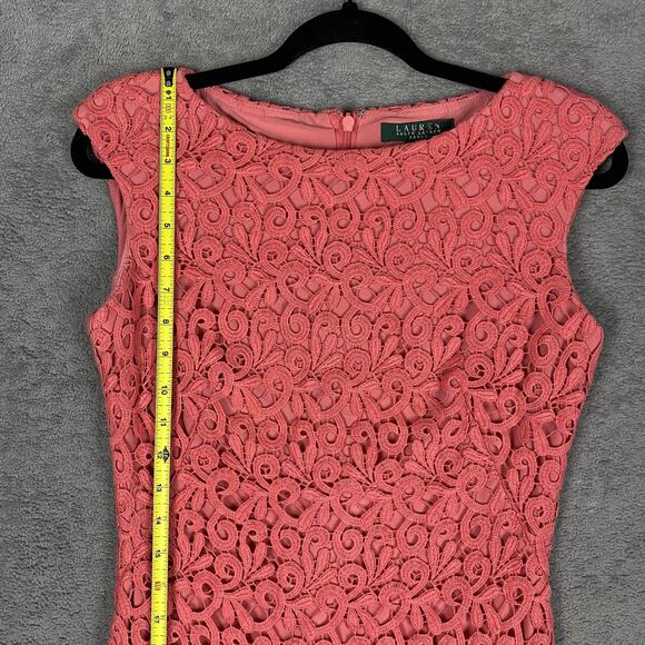 Lauren Ralph Lauren Dress Womens 2 Pink Lace Sleeveless Sheath Formal Cocktail - Picture 11 of 13
